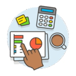 Logo de decisiones y dinero: graficos y calculadora
