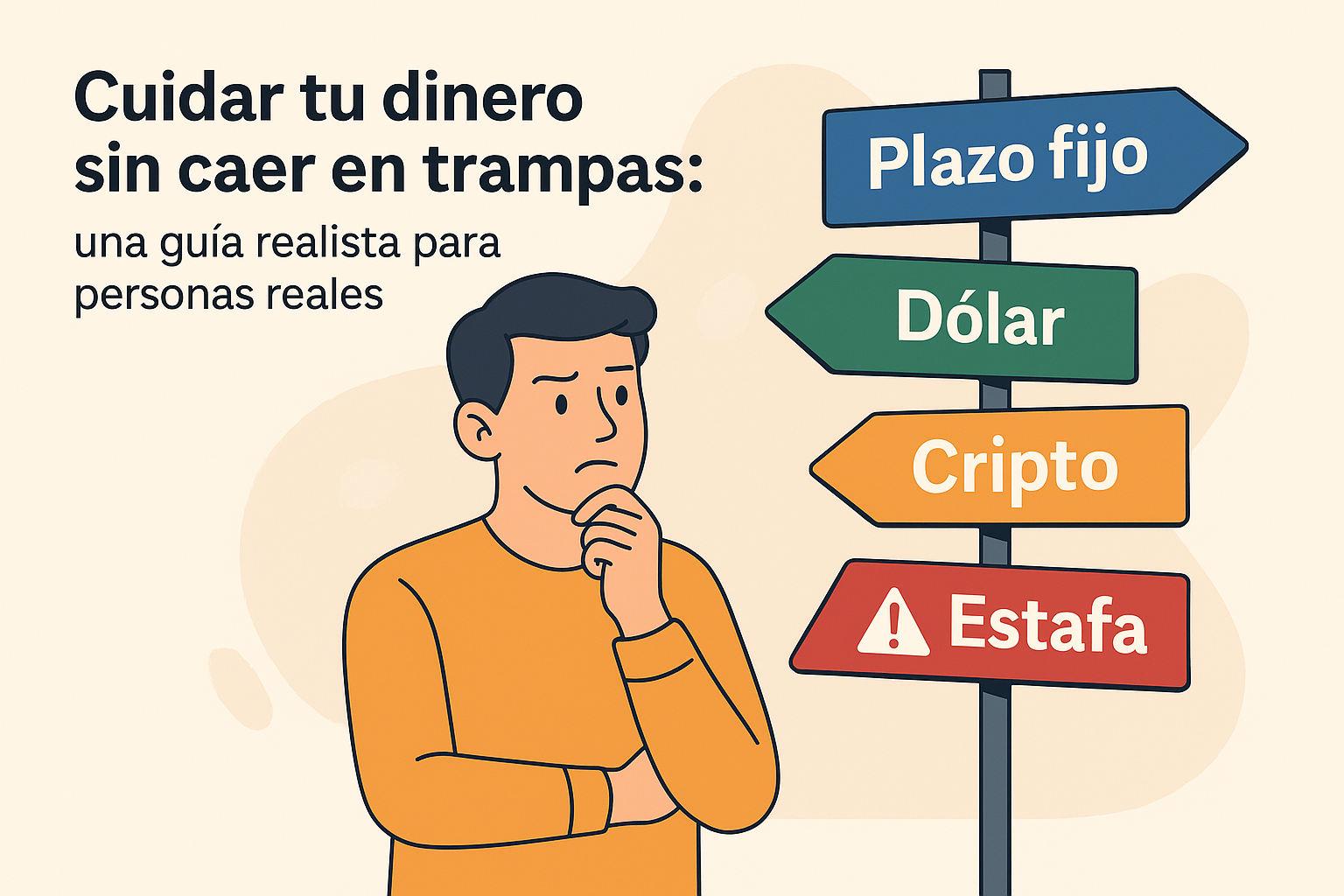Persona joven analizando opciones financieras y evitando estafas